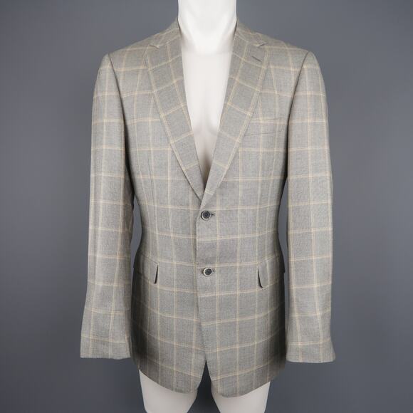 BRIONI US 40 / IT 50 Gray Window Pane Wool & Silk Blazer / Sport Coat - Picture 1 of 9